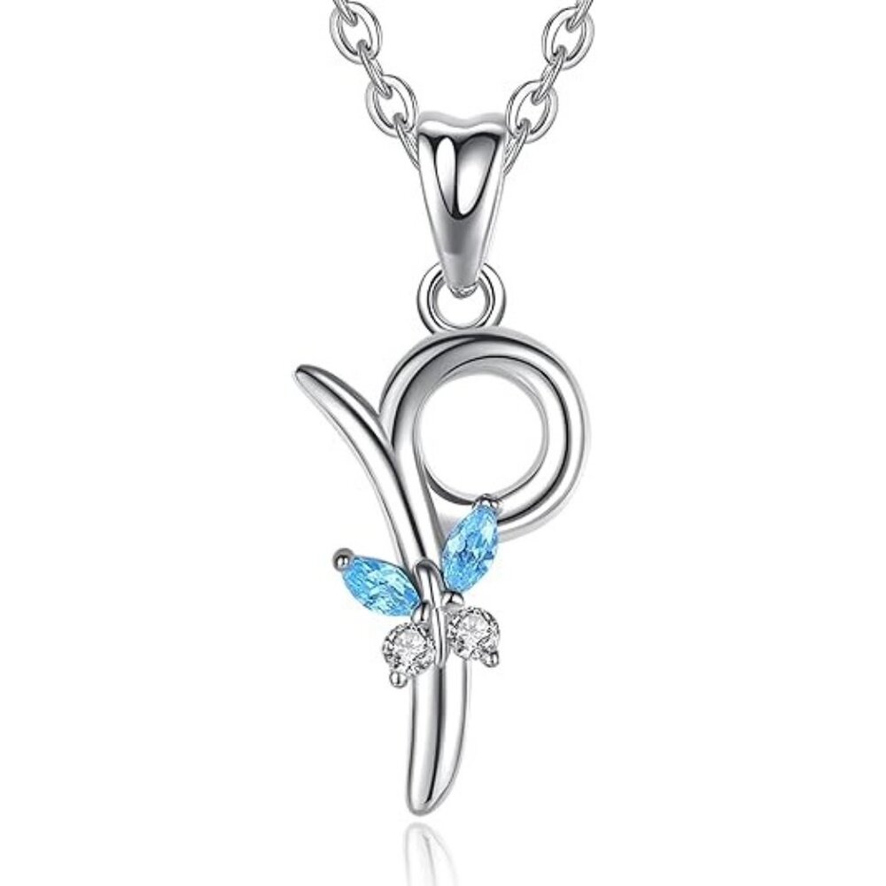Letter P Silver Butterfly Initial Elegant Necklace 18"